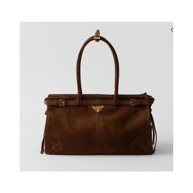 Prada Cocoa Brown Large suede leather handbag