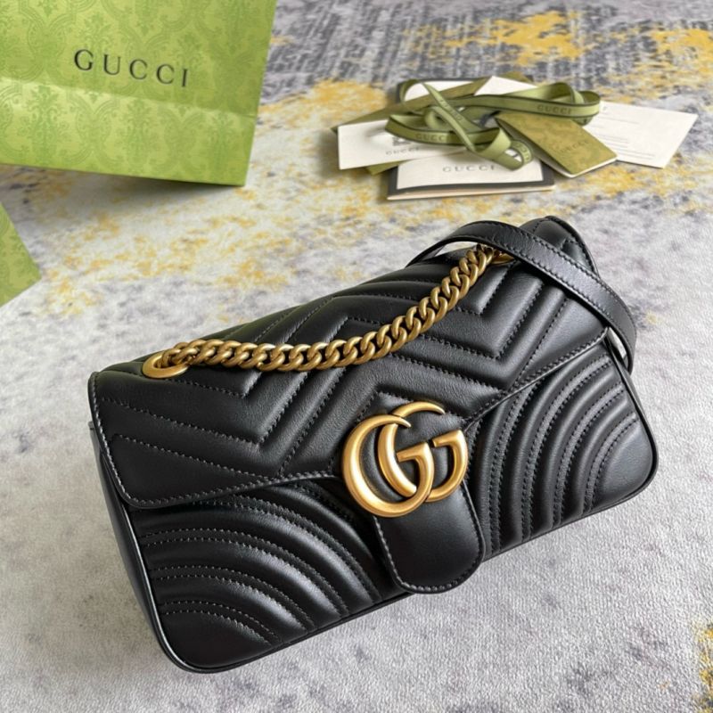 Mittelgro&szlig;e GG Marmont Schultertasche-schwarz