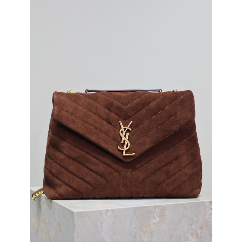 Saint Laurent Medium Loulou in Suede-Dark brown