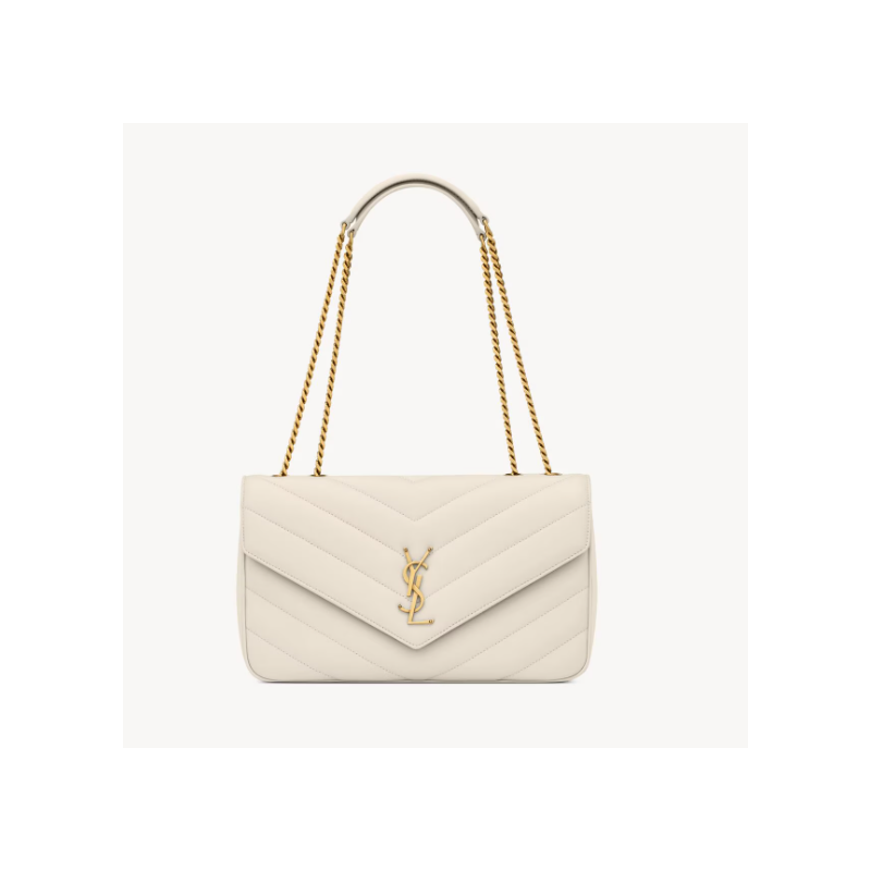 Saint Laurent Loulou Medium in matelasse lambskin-Blanc Vintage