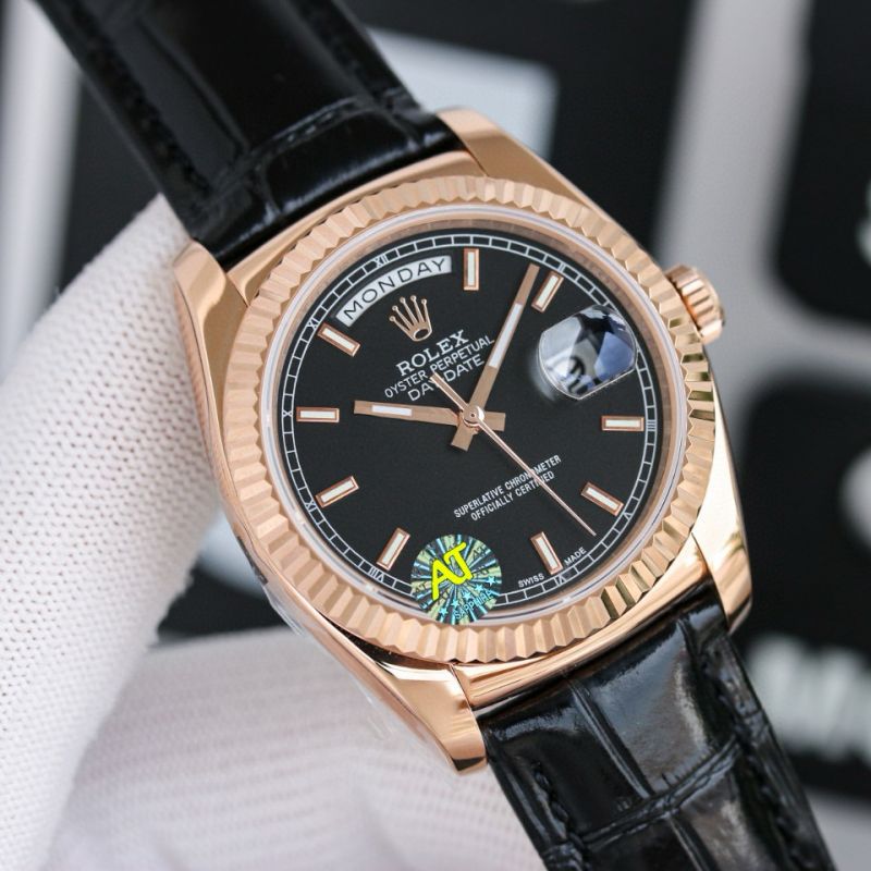 Rolex Day-Date 36mm , Oyster, leather, 18K rose gold