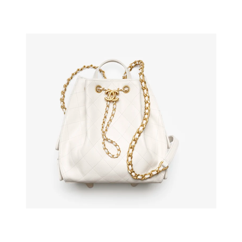 Chanel 25 Medium Backpack in Grained Calfskin-White