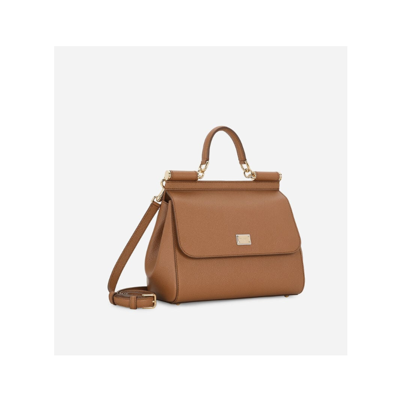 Dolce Gabbana Large Sicily Handbag in Dauphine leather-Brown