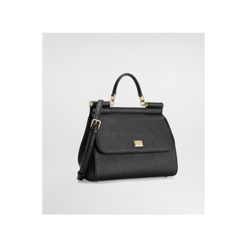 Dolce Gabbana Large Sicily Handbag in Dauphine leather-Black