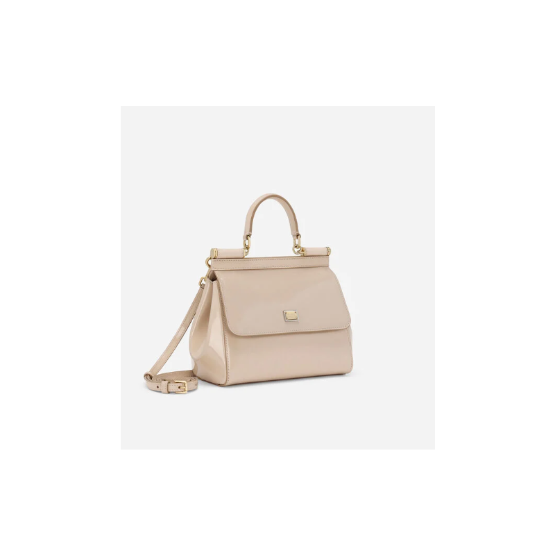 Dolce Gabbana Medium Sicily Handbag in Polished calfskin-Beige