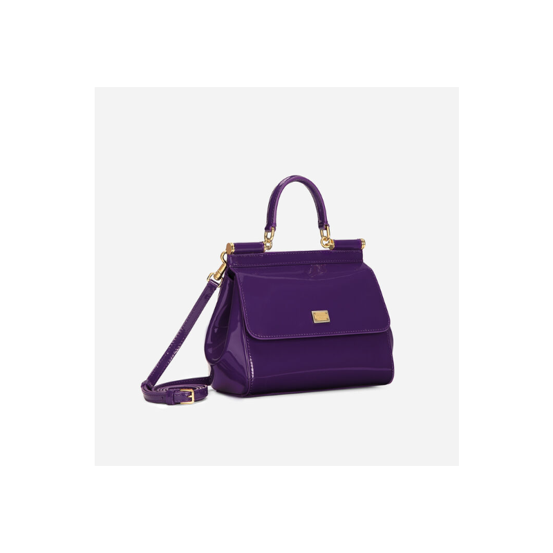 Dolce Gabbana Medium Sicily Handbag in Polished calfskin-Purple