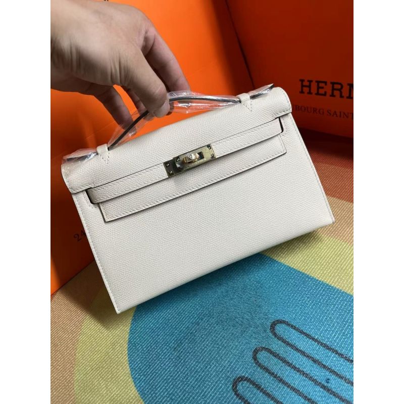 Hermes Kelly Pochette in Epsom Leather-Cream white