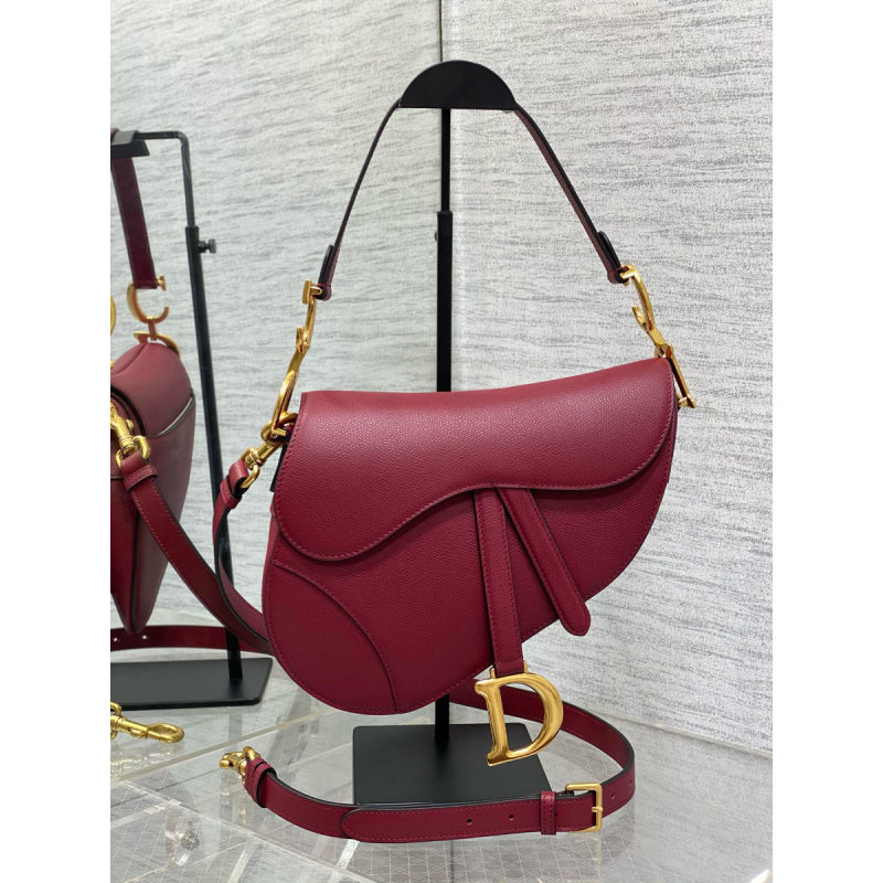 Dior Saddle Bag with strap-Cherry Red